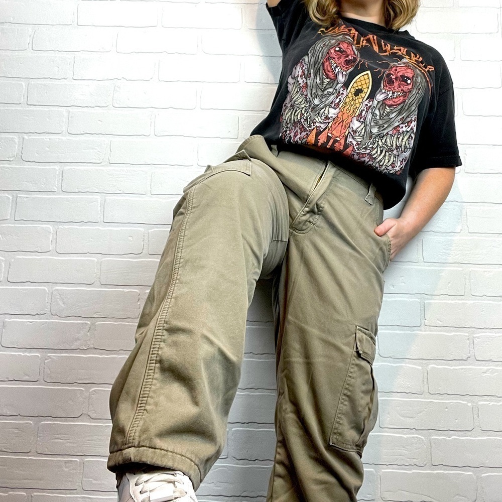 Vintage Wrangler Y2K Khaki Fleece Lined Relaxed Fit Cargo Pants 4